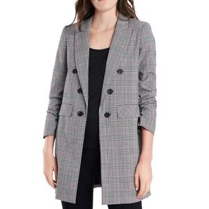 1. State NEW!! Plaid Ruched Sleeve Longline Blazer Size Large